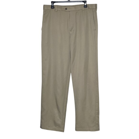 IZOD Golf Pants Men's 36 X 32‎ Khaki Tan Performance Active Casual Flat Front - Picture 1 of 4
